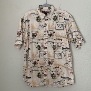 Reel Legends Fishing Print Men’s Short Sleeve Shirt Size L